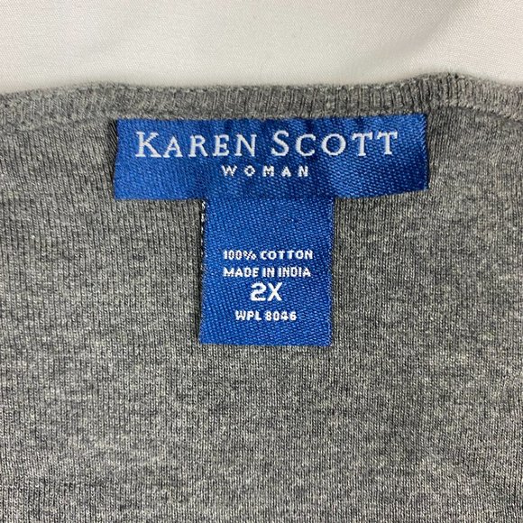 Karen Scott top w/ Silver Embroidery Neckline -2X - Picture 3 of 4